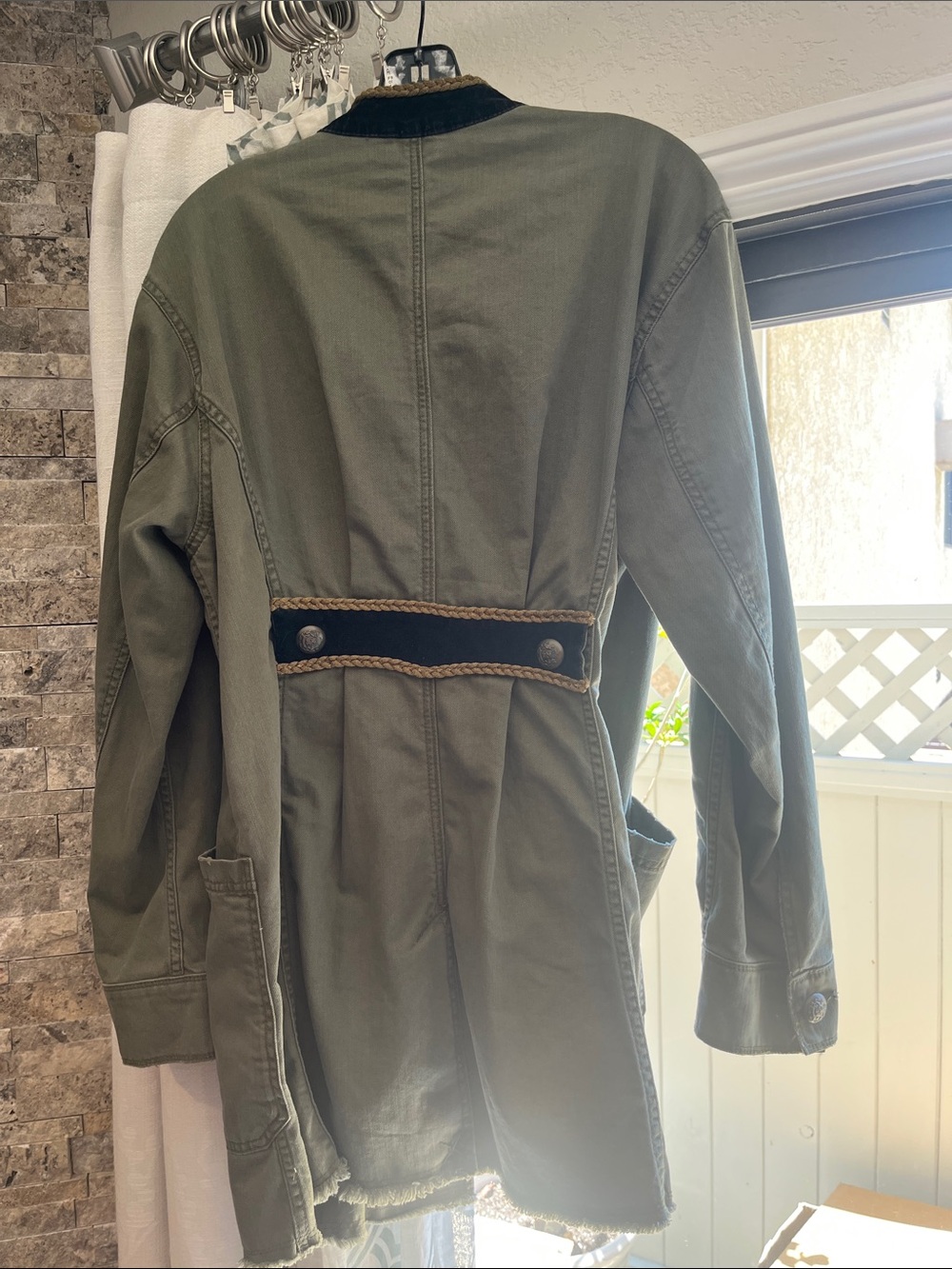 Military -Style Free People Olive Green Ladies Jacket with Decorative Braid - Picture 4 of 6
